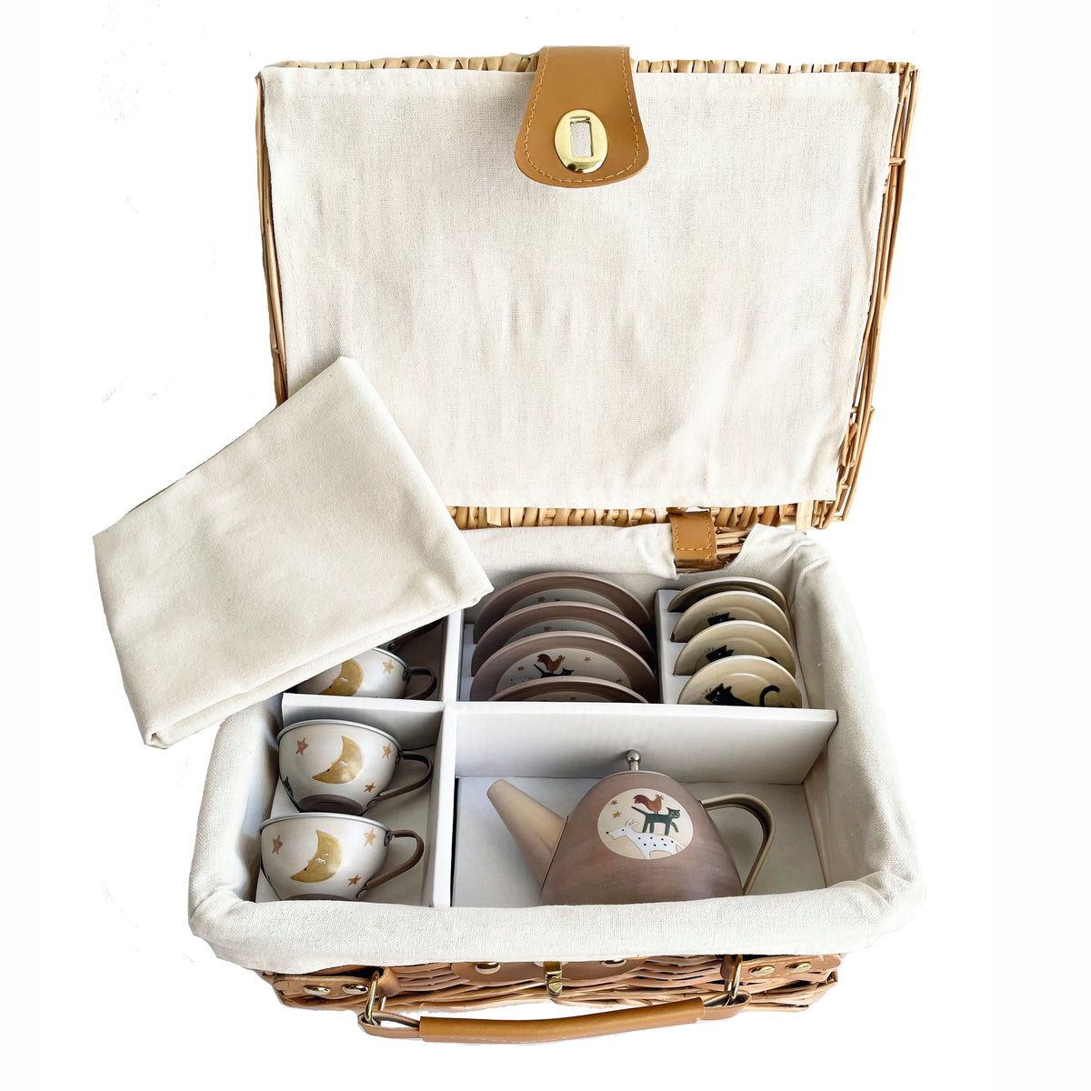 Egmont Toys Musicians of Bremen Tin Tea Set In a Wicker Case Hotaling