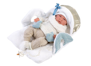Llorens 16.5" Articulated Newborn Doll Justin with Carrycot