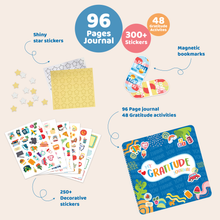 Load image into Gallery viewer, Gratitude journal with stickers and features on a beige background