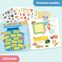 Load image into Gallery viewer, Children's gratitude jar with stickers and a letter on a light blue background