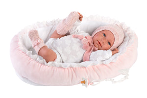 Llorens 16.5" Articulated Newborn Doll Skylar with Bed Cushion