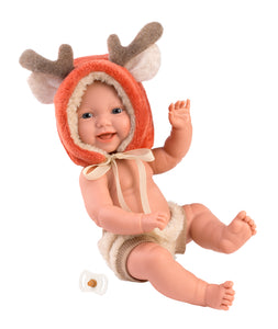 Llorens 11.8" Articulated Little Baby Doll William with Reindeer Hood