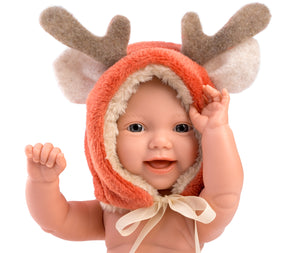 Llorens 11.8" Articulated Little Baby Doll William with Reindeer Hood