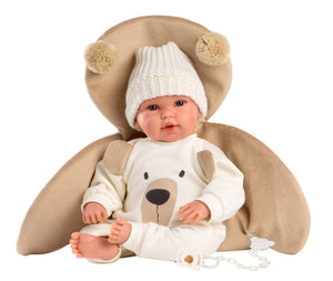 Llorens 14.2" Articulated Newborn Doll Carlos with Bear Blanket