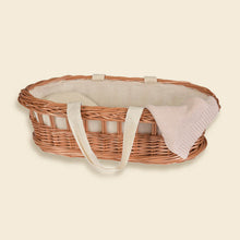 Load image into Gallery viewer, Egmont Toys Wicker Carry Cot with Knitted Blanket