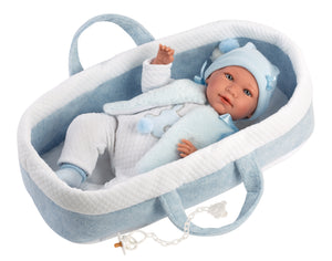 Llorens 16.5" Articulated Crying Newborn Doll Tristan with Carrycot