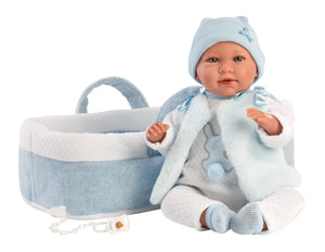 Llorens 16.5" Articulated Crying Newborn Doll Tristan with Carrycot