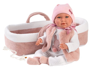 Llorens 16.5" Articulated Crying Newborn Doll Opal with Carrycot