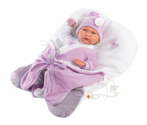 Llorens 16.5" Articulated Newborn Doll Ruby with Butterfly Sleeping Bag