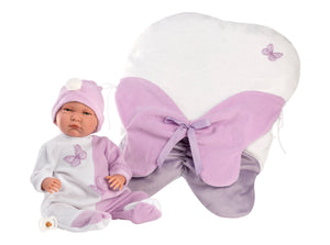 Llorens 16.5" Articulated Newborn Doll Ruby with Butterfly Sleeping Bag