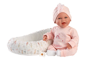 Llorens 16.5" Articulated Newborn Doll Blair with Activity Cushion
