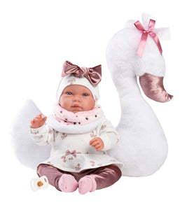 Llorens 17.3" Articulated Newborn Doll Felicity with Swan Cushion