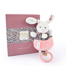 Load image into Gallery viewer, Doudou et Compagnie Boh&#39;aime Pink Bunny Musical Pull Toy