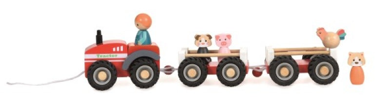 Egmont Toys Wood Farm Tractor with Two Trailers