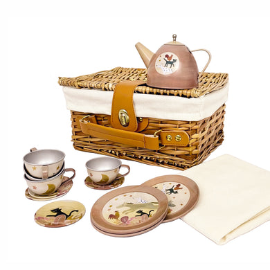 Egmont Toys Musicians of Bremen Tin Tea Set In a Wicker Case
