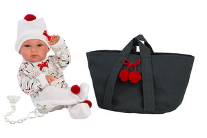Llorens 13.8" Anatomically-Correct Baby Doll Lucy with Cherry Carrycot