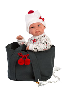 Llorens 13.8" Anatomically-Correct Baby Doll Lucy with Cherry Carrycot