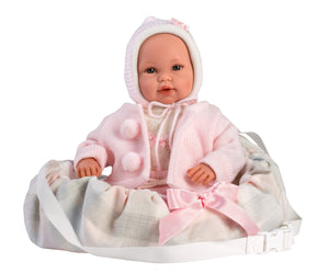 Llorens 14.2" Soft Body Crying Newborn Doll Jasmin with Baby Carrier