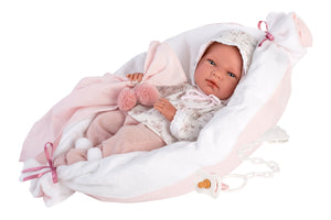 Llorens 15.7" Anatomically-Correct Newborn Doll Nikki with Blanket and Cushion