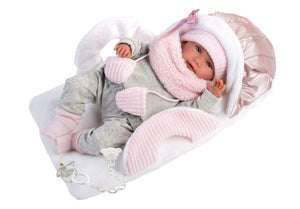 Llorens 16.5" Articulated Newborn Doll Priscilla with Carrycot