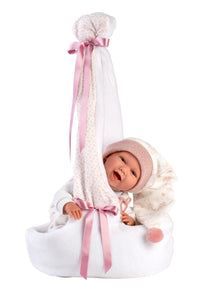 Llorens 16.5" Articulated Newborn Doll Natalia with Carrycot