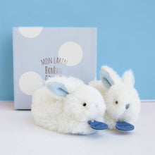 Load image into Gallery viewer, Doudou et Compagnie Blue Bunny Booties with Rattle