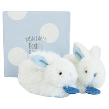 Load image into Gallery viewer, Doudou et Compagnie Blue Bunny Booties with Rattle
