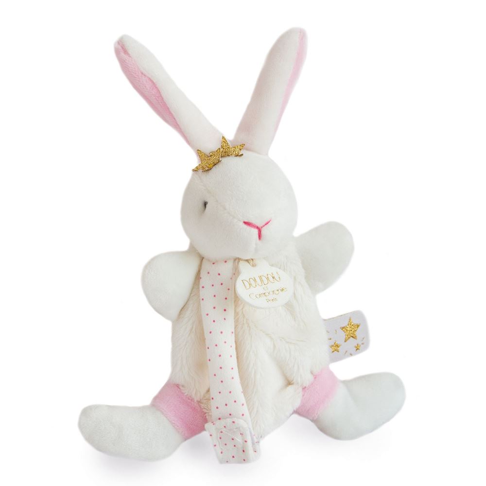 Doudou et Compagnie Star Pink Bunny Plush Pacifier Holder