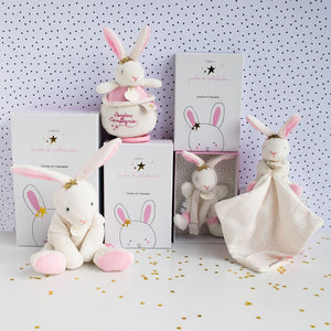 Doudou et Compagnie Star Pink Bunny Plush Pacifier Holder