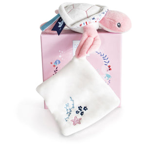 Doudou et Compagnie Under the Sea: Pink Turtle Plush with Doudou blanket