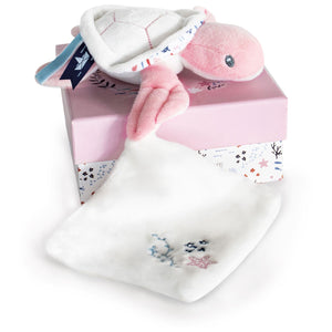 Doudou et Compagnie Under the Sea: Pink Turtle Plush with Doudou blanket